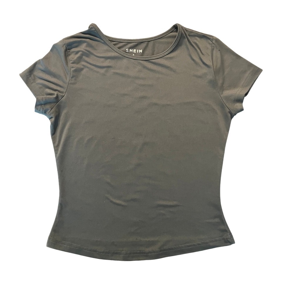 SHEIN Womens Short Sleeve Crewneck Slim Fit Tee Shirt Gray Size S (0913)